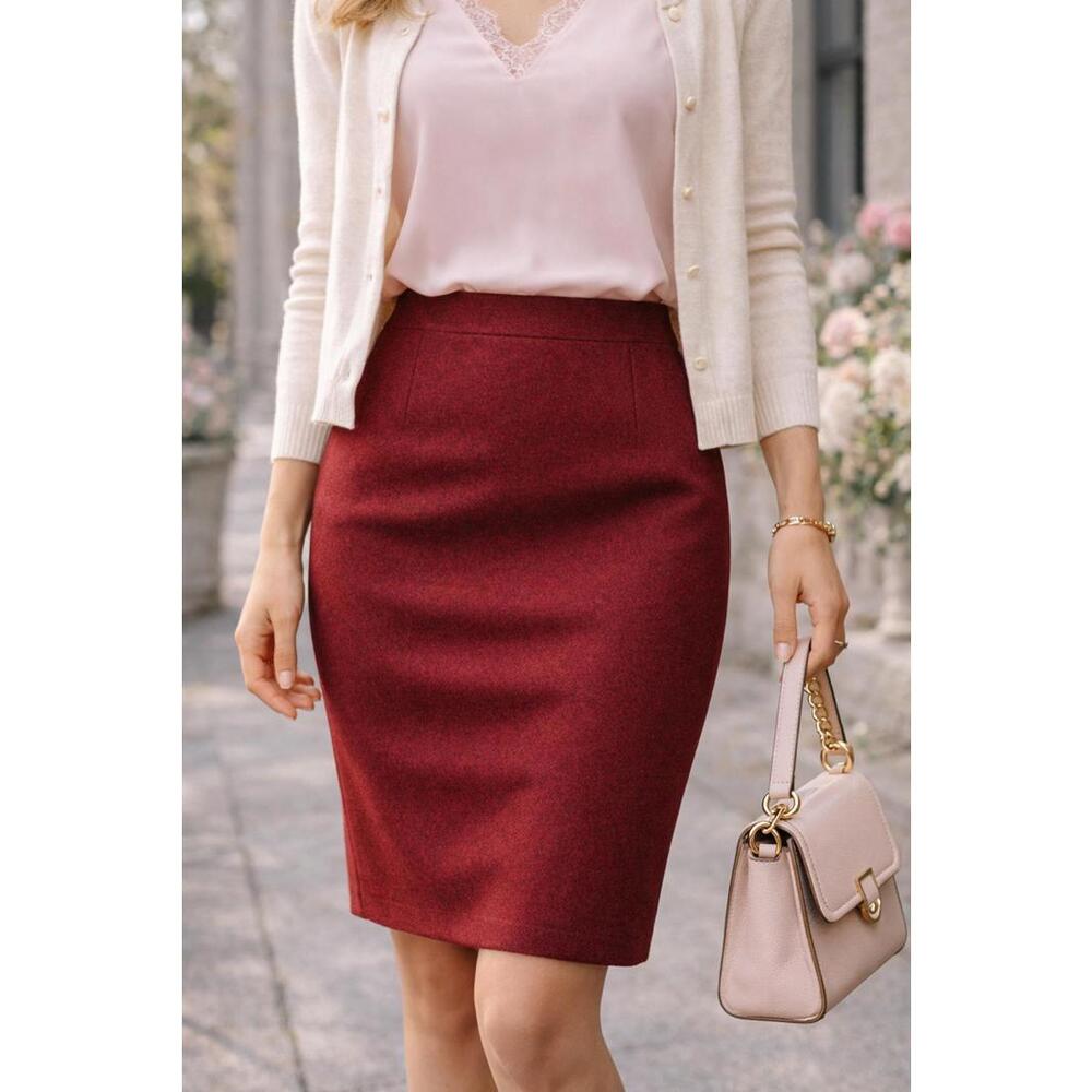 J Crew Wool Blend Pencil Skirt Size 0 Burgundy Red Classic Lined Career Preppy